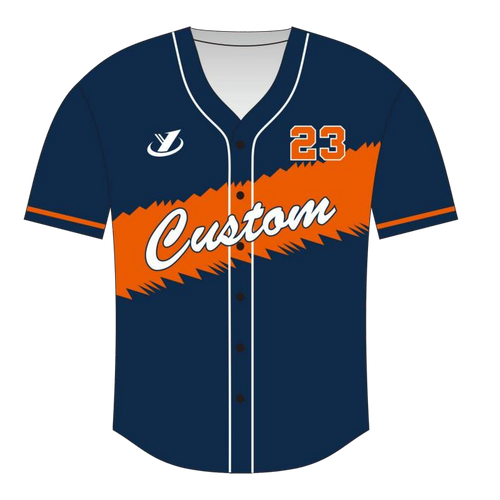 Maillot Baseball Personnalisé Bleu Marine & Orange — Flocage Nom et Numéro Offert