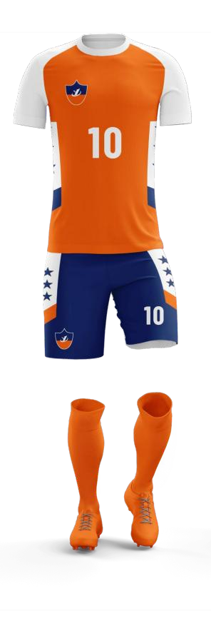 Kit Football Personnalisé Orange & Bleu Marine — Flocage Nom et Numéro Offert